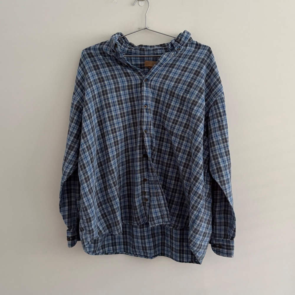 Faded Glory Originals Blue Plaid Flannel Shirt Mens 3XL Long Sleeve Cotton